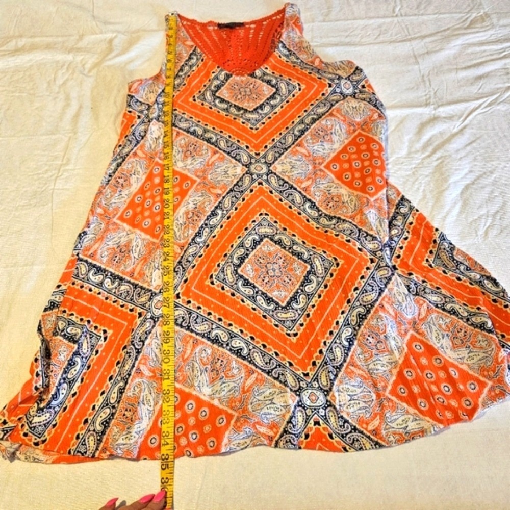 Luxology Orange Blue Paisley Crochet Back Sleeveless‎ Dress Size 8 - Picture 12 of 12